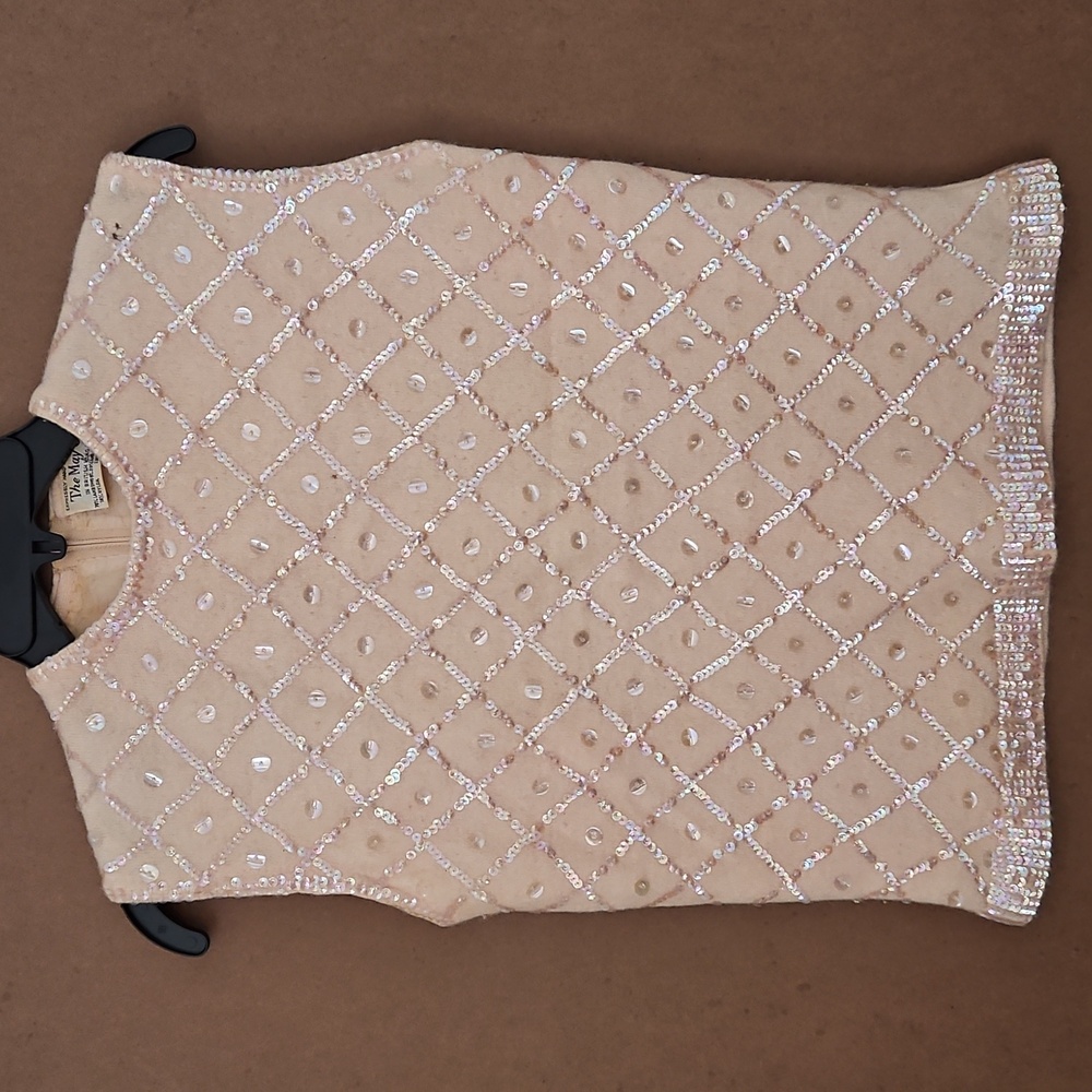 Sequin embellished VINTAGE Sleeveless sweater tank top Lined Small Zip Back